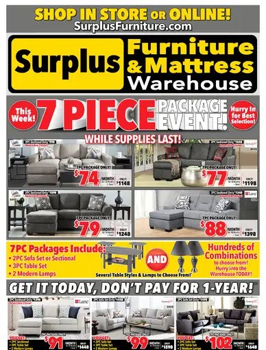 Surplus Furniture and Mattress Warehouse 7 Piece Package Event