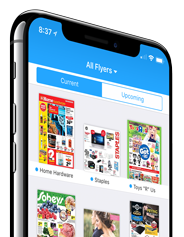 Phone displaying flyers on reebee app